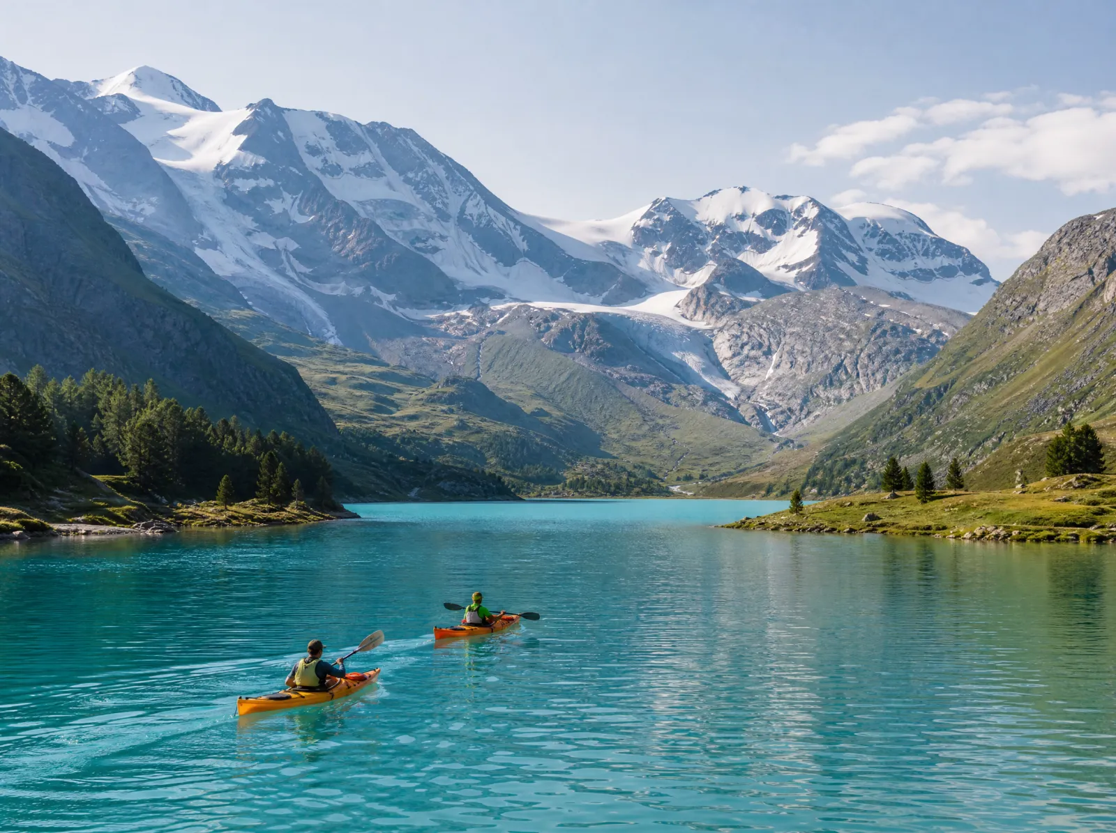 Avventura e sport · Estate 2026 — Hiking couple above the lake, St. Moritz