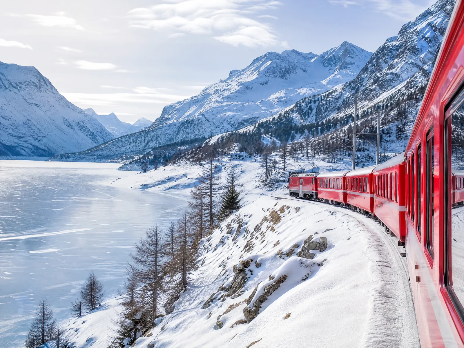 Mobilità · Estate 2026 — Bernina Express at the lake, St. Moritz
