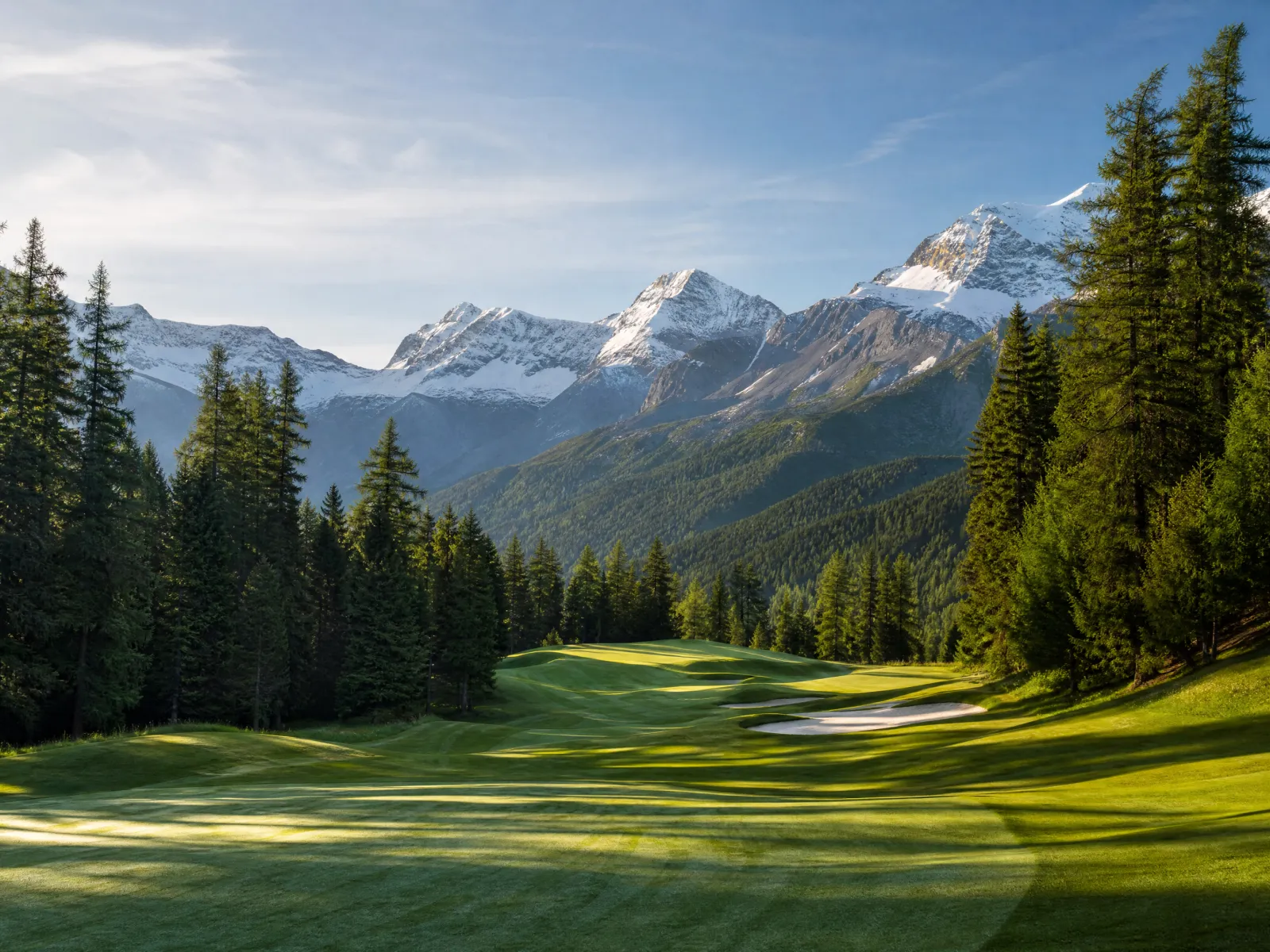 Golfplatz im Engadin vor Bergpanorama
