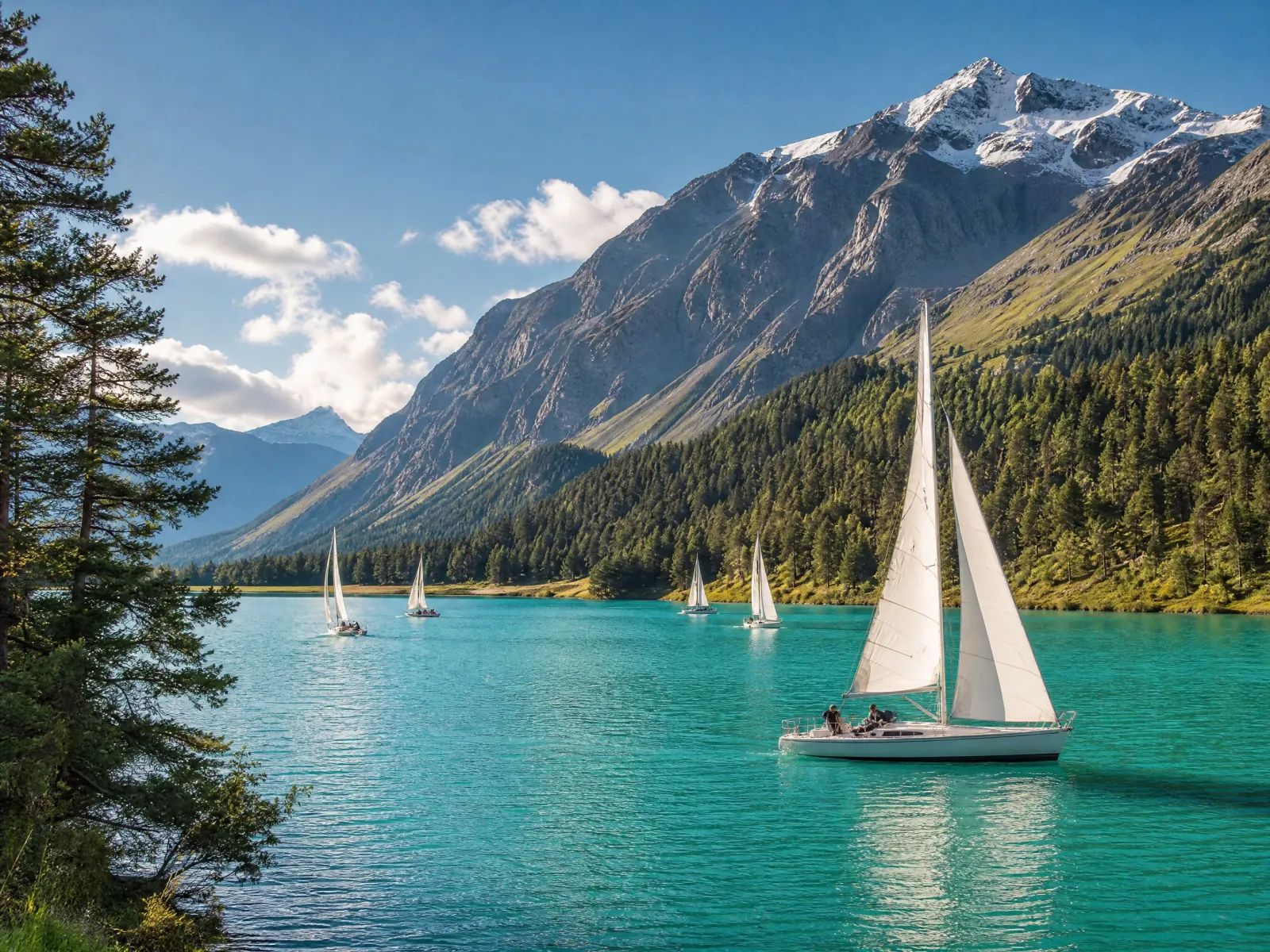 Segelboote auf dem St. Moritzersee im Sommer