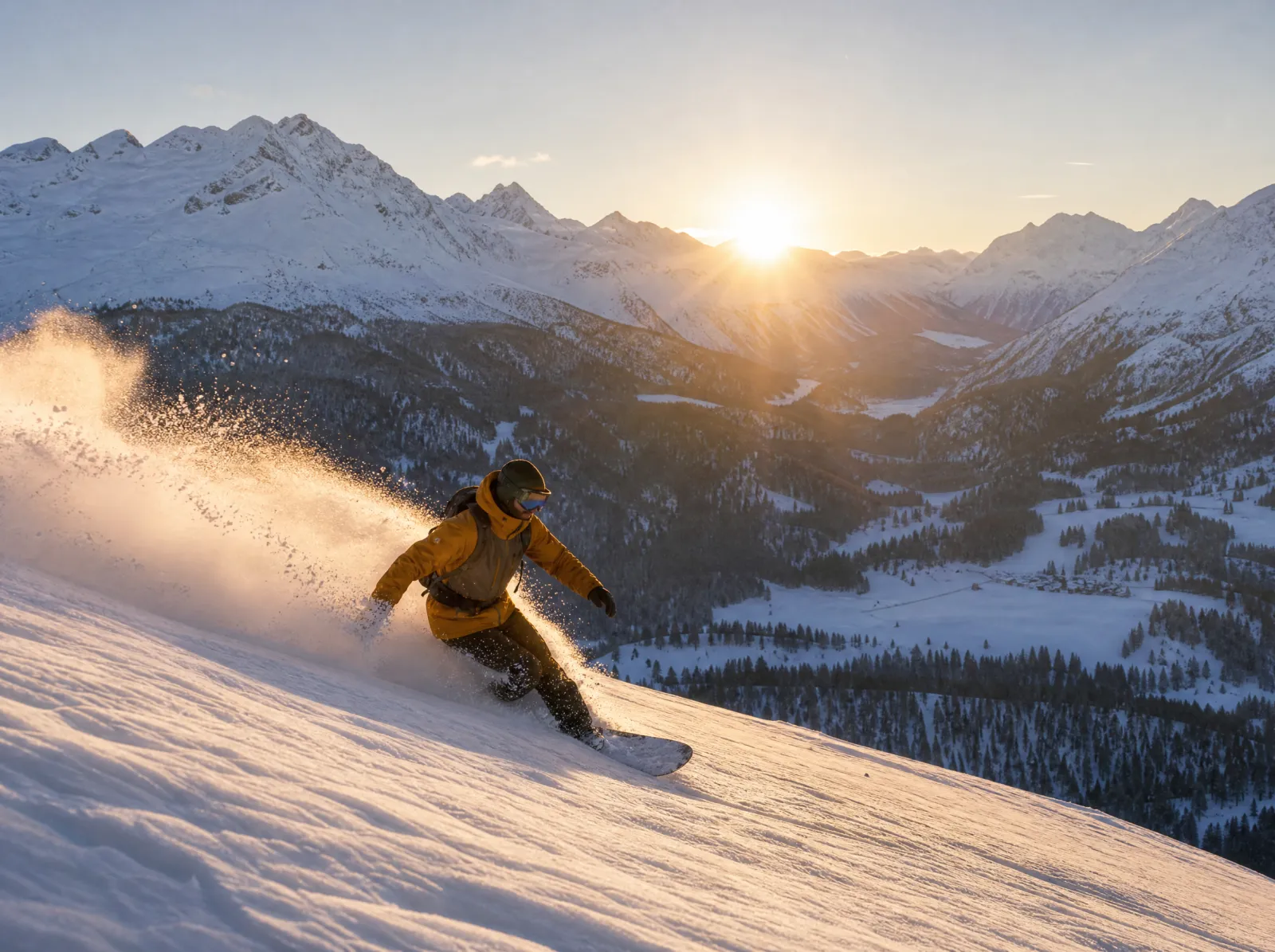 Skifahrer auf einer verschneiten Piste über St. Moritz